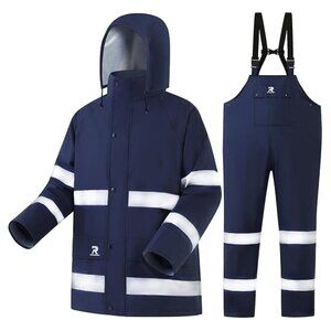 New RainRider Waterproof Reflective Rain Coat and Bib Pants Size L